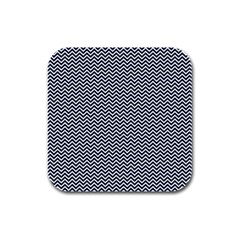 Blue And White Chevron Wavy Zigzag Stripes Rubber Square Coaster (4 Pack) 