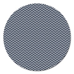 Blue And White Chevron Wavy Zigzag Stripes Magnet 5  (round) by PaperandFrill