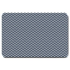 Blue And White Chevron Wavy Zigzag Stripes Large Doormat  by PaperandFrill