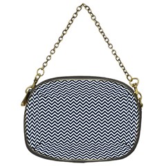 Blue And White Chevron Wavy Zigzag Stripes Chain Purses (one Side)  by PaperandFrill