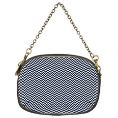 Blue And White Chevron Wavy Zigzag Stripes Chain Purses (two Sides)  by PaperandFrill