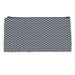 Blue And White Chevron Wavy Zigzag Stripes Pencil Cases