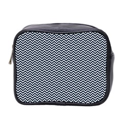 Blue And White Chevron Wavy Zigzag Stripes Mini Toiletries Bag 2-side by PaperandFrill