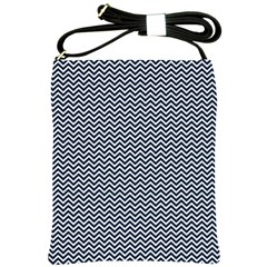 Blue And White Chevron Wavy Zigzag Stripes Shoulder Sling Bags by PaperandFrill