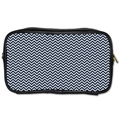 Blue And White Chevron Wavy Zigzag Stripes Toiletries Bags 2-side by PaperandFrill