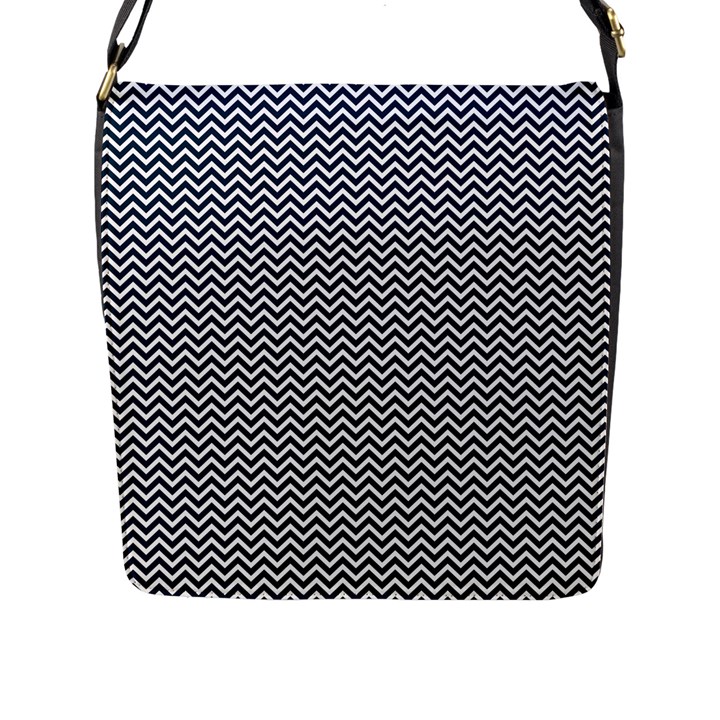 Blue and White Chevron Wavy Zigzag Stripes Flap Messenger Bag (L) 