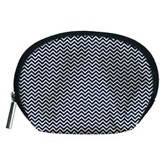 Blue And White Chevron Wavy Zigzag Stripes Accessory Pouches (medium) 