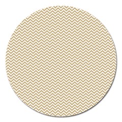 Gold And White Chevron Wavy Zigzag Stripes Magnet 5  (round) by PaperandFrill