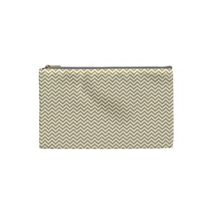 Gold And White Chevron Wavy Zigzag Stripes Cosmetic Bag (small)  by PaperandFrill