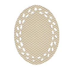 Gold And White Chevron Wavy Zigzag Stripes Ornament (oval Filigree) 