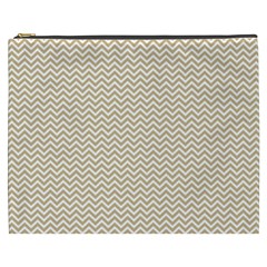 Gold And White Chevron Wavy Zigzag Stripes Cosmetic Bag (xxxl)  by PaperandFrill