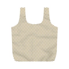 Gold And White Chevron Wavy Zigzag Stripes Full Print Recycle Bags (m) 