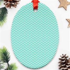 Tiffany Aqua And White Chevron Wavy Zigzag Stripes Ornament (oval) 