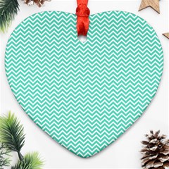 Tiffany Aqua And White Chevron Wavy Zigzag Stripes Ornament (heart)  by PaperandFrill