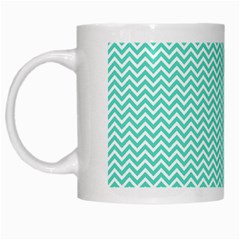 Tiffany Aqua And White Chevron Wavy Zigzag Stripes White Mugs by PaperandFrill