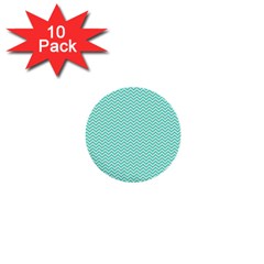 Tiffany Aqua And White Chevron Wavy Zigzag Stripes 1  Mini Buttons (10 Pack) 