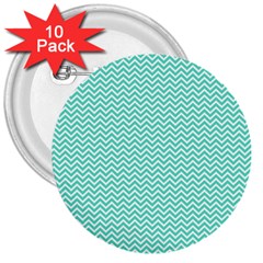 Tiffany Aqua And White Chevron Wavy Zigzag Stripes 3  Buttons (10 Pack)  by PaperandFrill