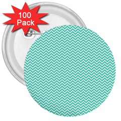 Tiffany Aqua And White Chevron Wavy Zigzag Stripes 3  Buttons (100 Pack) 