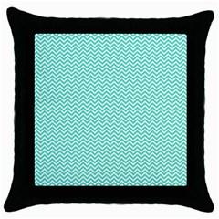 Tiffany Aqua And White Chevron Wavy Zigzag Stripes Throw Pillow Cases (black) by PaperandFrill