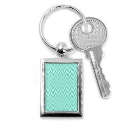 Tiffany Aqua And White Chevron Wavy Zigzag Stripes Key Chains (rectangle)  by PaperandFrill