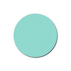 Tiffany Aqua And White Chevron Wavy Zigzag Stripes Rubber Round Coaster (4 Pack)  by PaperandFrill