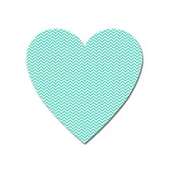 Tiffany Aqua And White Chevron Wavy Zigzag Stripes Heart Magnet by PaperandFrill