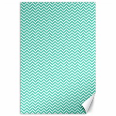 Tiffany Aqua And White Chevron Wavy Zigzag Stripes Canvas 24  X 36  by PaperandFrill