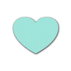 Tiffany Aqua And White Chevron Wavy Zigzag Stripes Rubber Coaster (heart)  by PaperandFrill