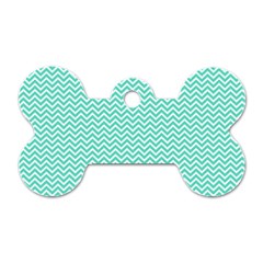 Tiffany Aqua And White Chevron Wavy Zigzag Stripes Dog Tag Bone (one Side) by PaperandFrill