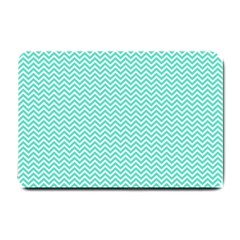 Tiffany Aqua And White Chevron Wavy Zigzag Stripes Small Doormat  by PaperandFrill