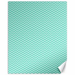 Tiffany Aqua And White Chevron Wavy Zigzag Stripes Canvas 11  X 14   by PaperandFrill