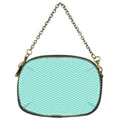 Tiffany Aqua And White Chevron Wavy Zigzag Stripes Chain Purses (one Side)  by PaperandFrill