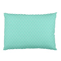 Tiffany Aqua And White Chevron Wavy Zigzag Stripes Pillow Cases