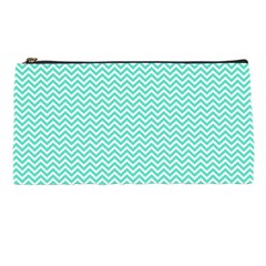 Tiffany Aqua And White Chevron Wavy Zigzag Stripes Pencil Cases by PaperandFrill