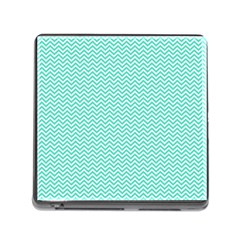 Tiffany Aqua And White Chevron Wavy Zigzag Stripes Memory Card Reader (square) by PaperandFrill