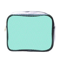 Tiffany Aqua And White Chevron Wavy Zigzag Stripes Mini Toiletries Bags by PaperandFrill