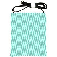 Tiffany Aqua And White Chevron Wavy Zigzag Stripes Shoulder Sling Bags by PaperandFrill