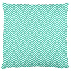 Tiffany Aqua And White Chevron Wavy Zigzag Stripes Large Cushion Cases (one Side)  by PaperandFrill