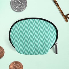 Tiffany Aqua And White Chevron Wavy Zigzag Stripes Accessory Pouches (small) 