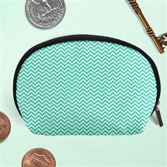 Tiffany Aqua And White Chevron Wavy Zigzag Stripes Accessory Pouches (large)  by PaperandFrill