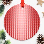 Red And White Chevron Wavy ZigZag Stripes Ornament (Round)  Front