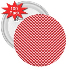 Red And White Chevron Wavy ZigZag Stripes 3  Buttons (100 pack) 