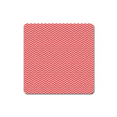 Red And White Chevron Wavy ZigZag Stripes Square Magnet