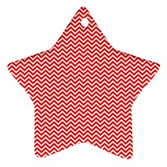 Red And White Chevron Wavy ZigZag Stripes Star Ornament (Two Sides) 