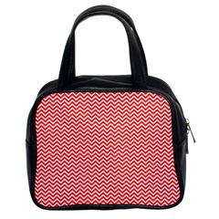 Red And White Chevron Wavy ZigZag Stripes Classic Handbags (2 Sides)