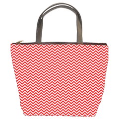 Red And White Chevron Wavy ZigZag Stripes Bucket Bags