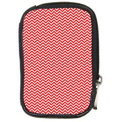 Red And White Chevron Wavy ZigZag Stripes Compact Camera Cases