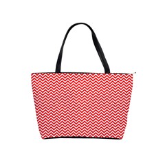 Red And White Chevron Wavy ZigZag Stripes Shoulder Handbags