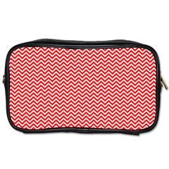 Red And White Chevron Wavy ZigZag Stripes Toiletries Bags