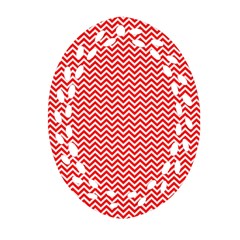 Red And White Chevron Wavy ZigZag Stripes Ornament (Oval Filigree) 